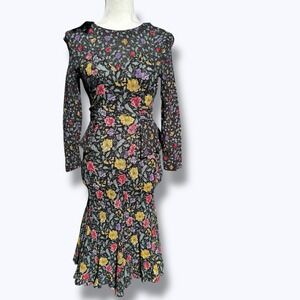 Vtg 90s Carole Little Floral Peplum Dress Cottagecore Romantic Garden Party Sz 2
